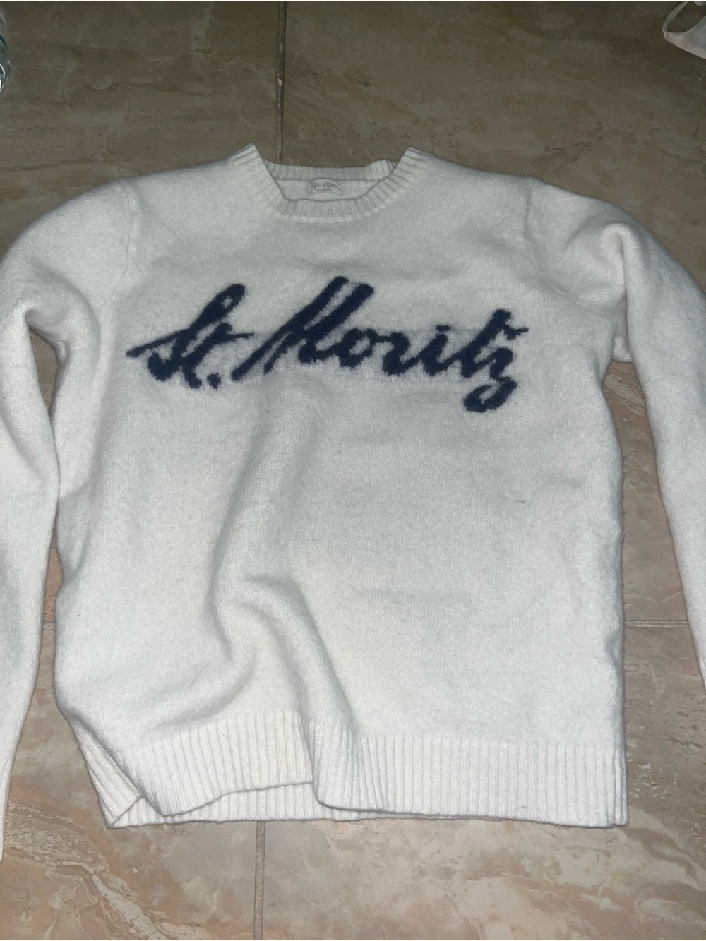 Brandy Melville White Crewneck Sweater with Navy Script Women’s